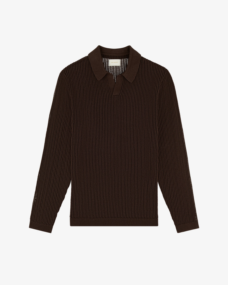 Long-Sleeve Mesh Knit Polo