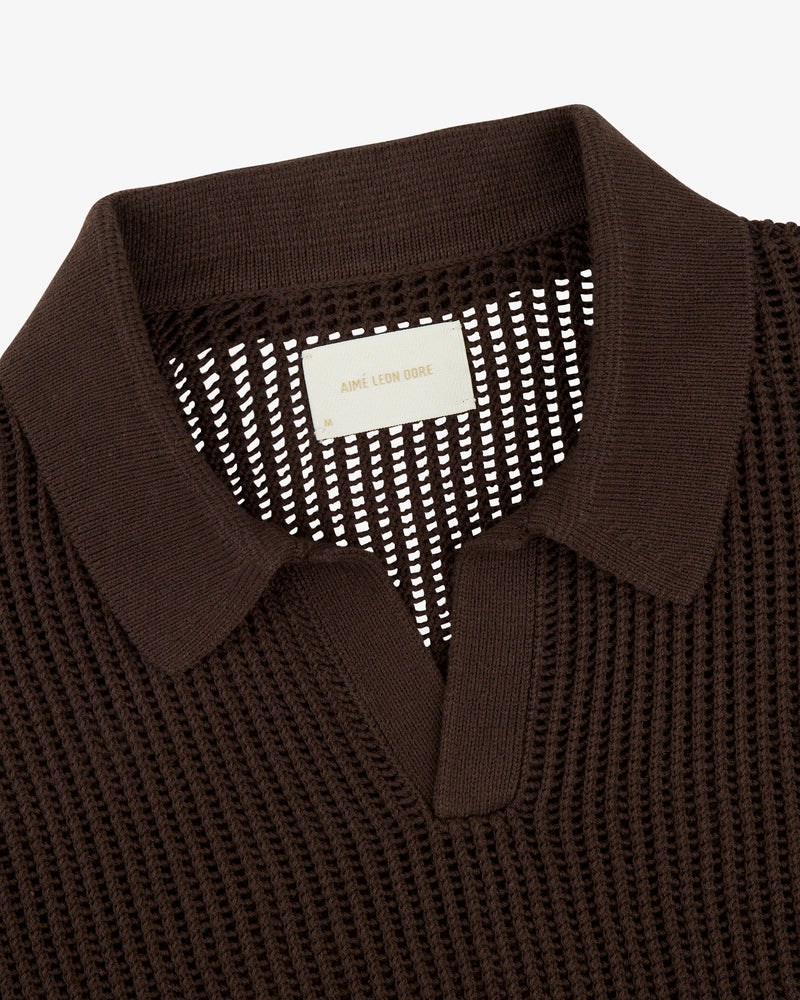 Long-Sleeve Mesh Knit Polo