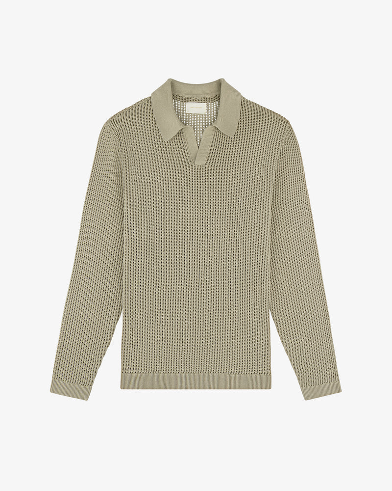 Long-Sleeve Mesh Knit Polo