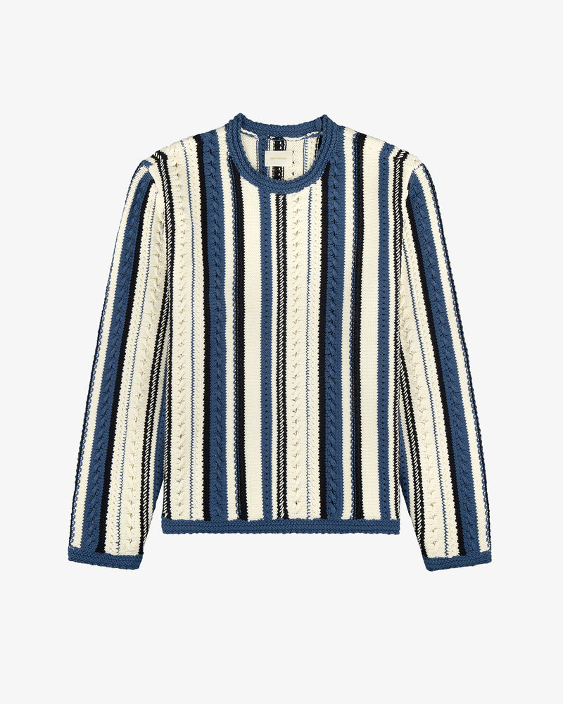 Striped Eyelet Crewneck Sweater