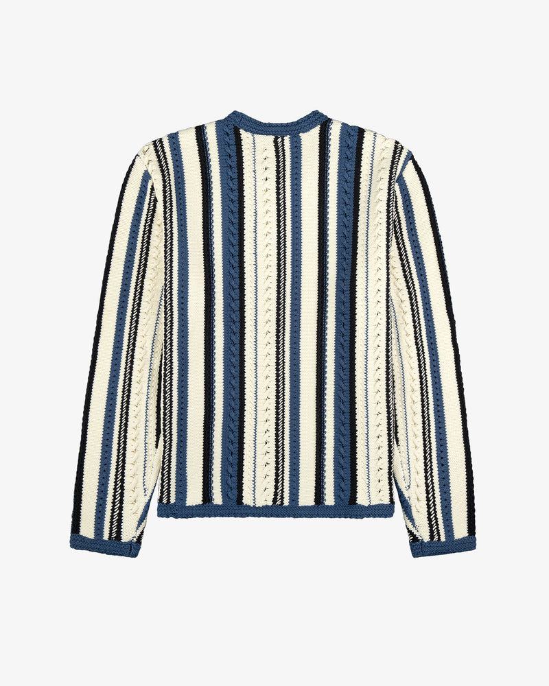 Striped Eyelet Crewneck Sweater