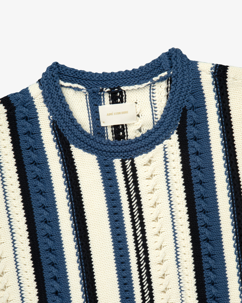 Striped Eyelet Crewneck Sweater