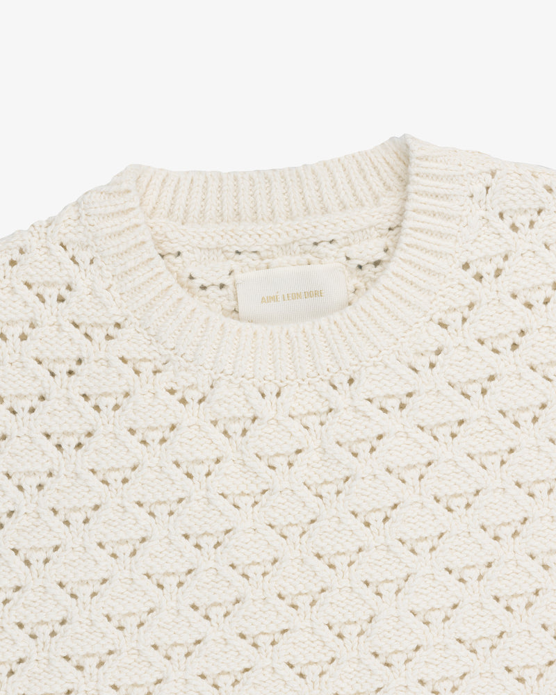 Eyelet Knit Crewneck Sweater