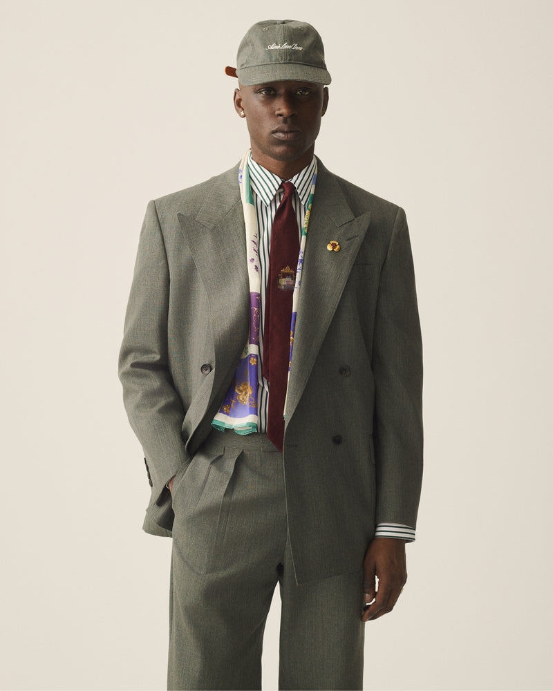 Double-Breasted Tropical Wool Suit Jacket