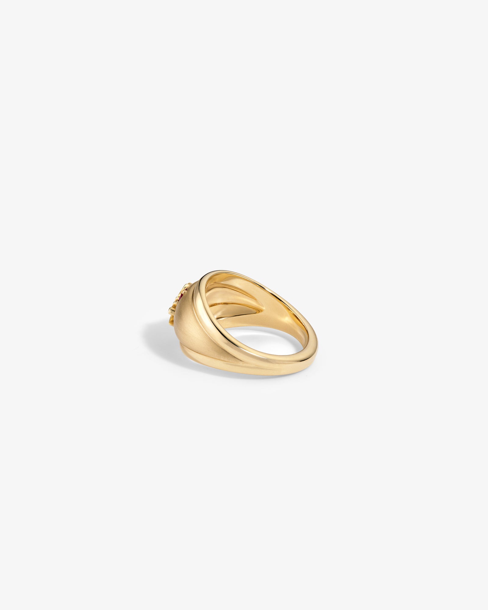 The 14Kt Gold Crest Dome Ring features a unique twisted band, shown on a plain white background.