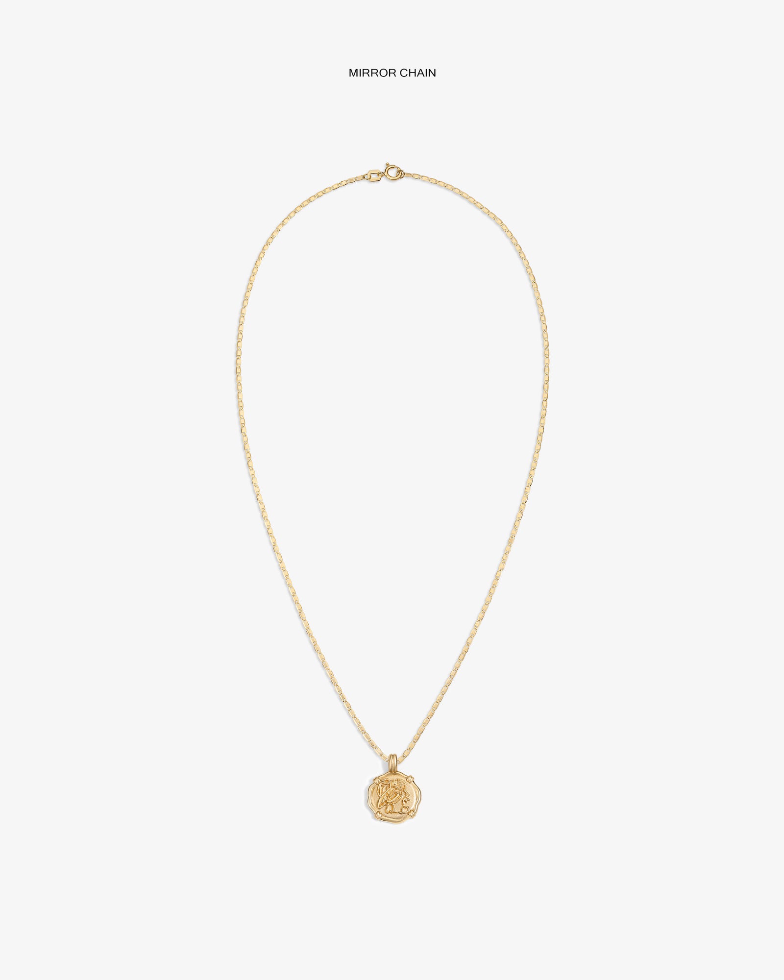 14Kt Gold Coin Pendant necklace with a round, engraved charm shown on a plain white background.