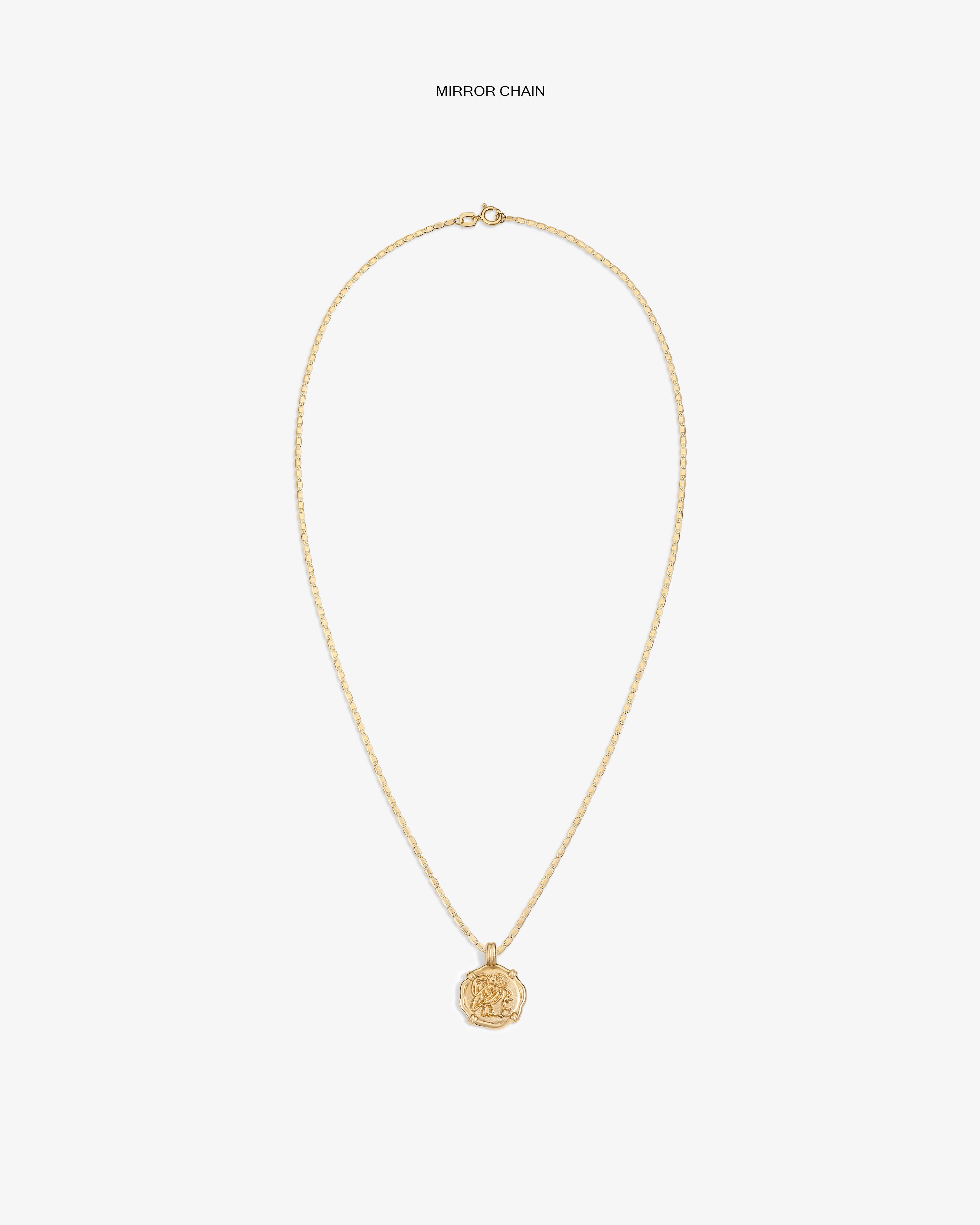 14Kt Gold Coin Pendant necklace with a round, engraved charm shown on a plain white background.