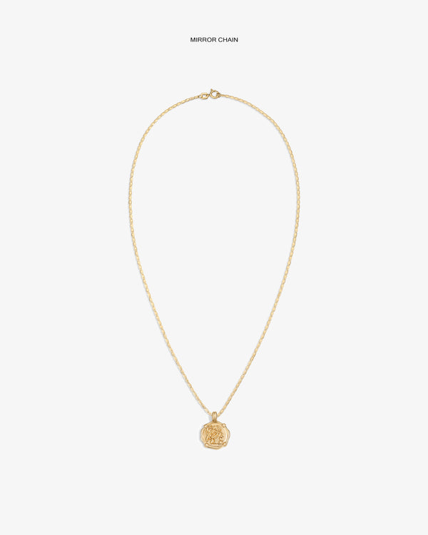 14Kt Gold Coin Pendant necklace with a round, engraved charm shown on a plain white background.