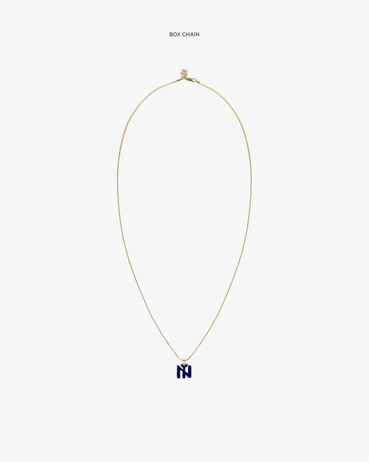 14Kt Gold Pendant with a box chain and blue geometric charm, shown on a plain white background.