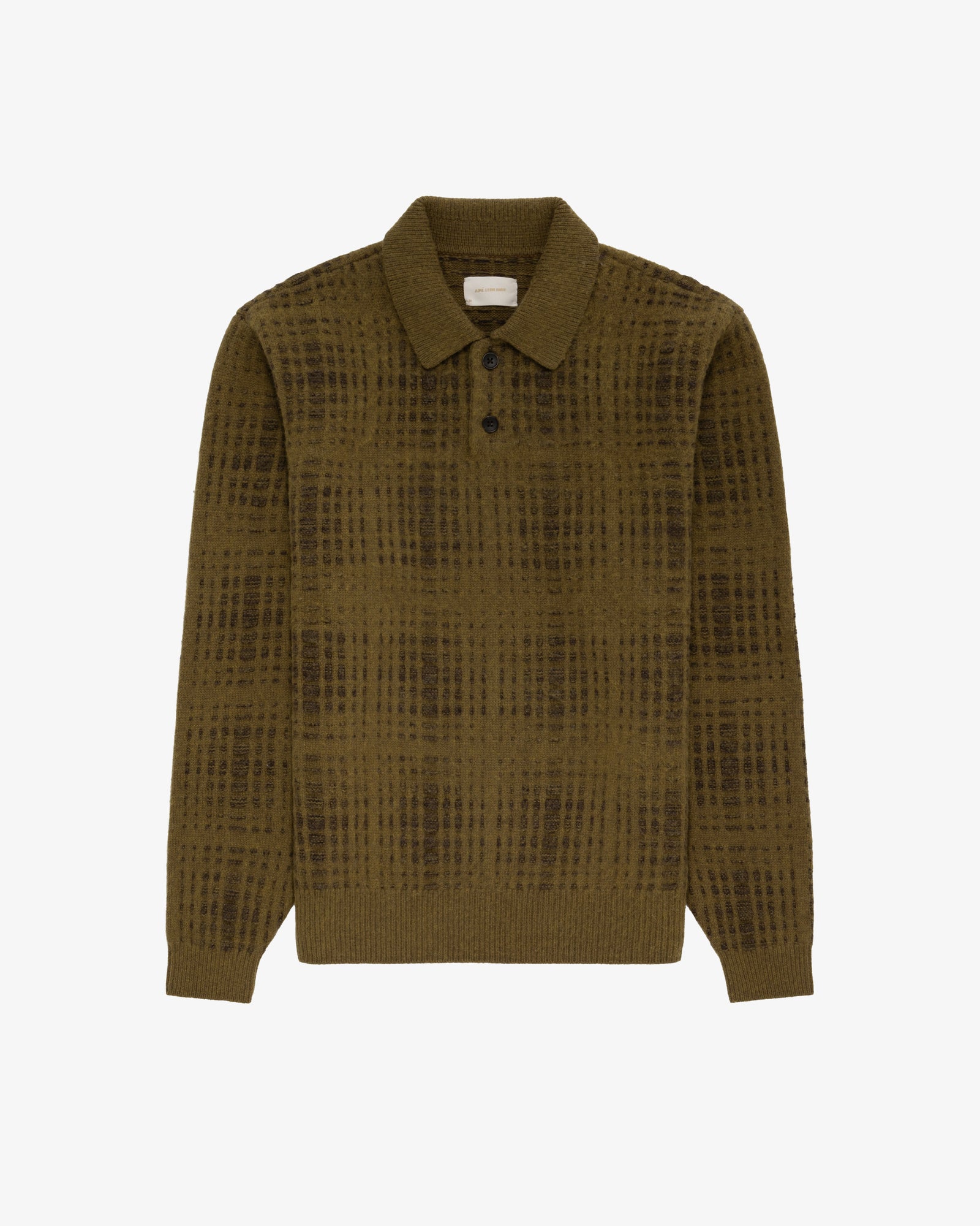 Long-Sleeve Shadow Plaid Polo