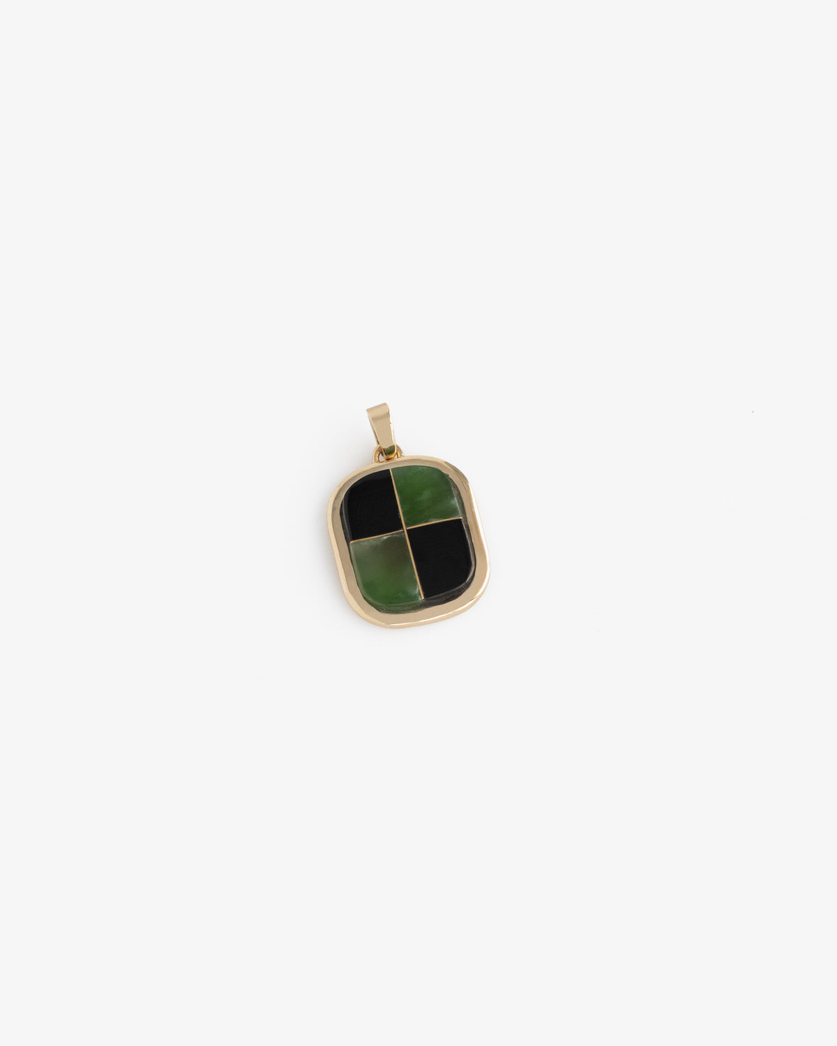 14Kt Gold Mosaic Pendant with four squares—two black, two green—displayed on a white background.