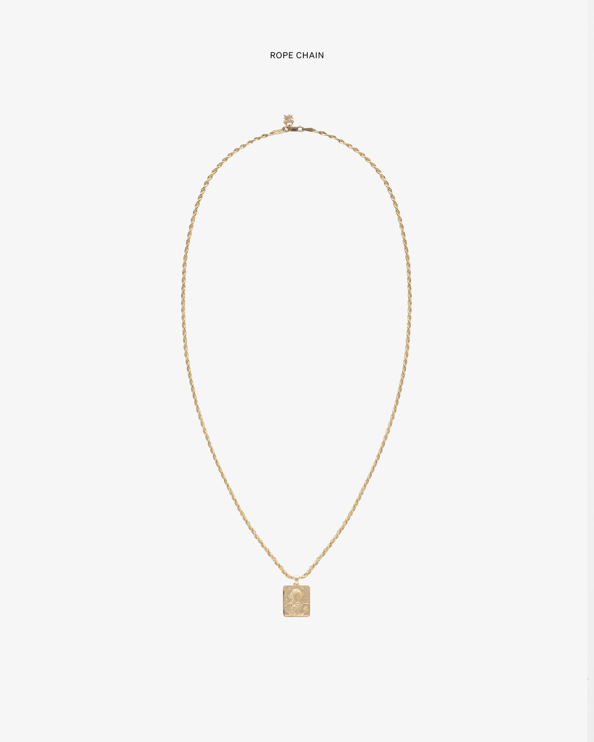 14Kt Gold Sappho Poet Pendant on rope chain, shown against a plain white background.