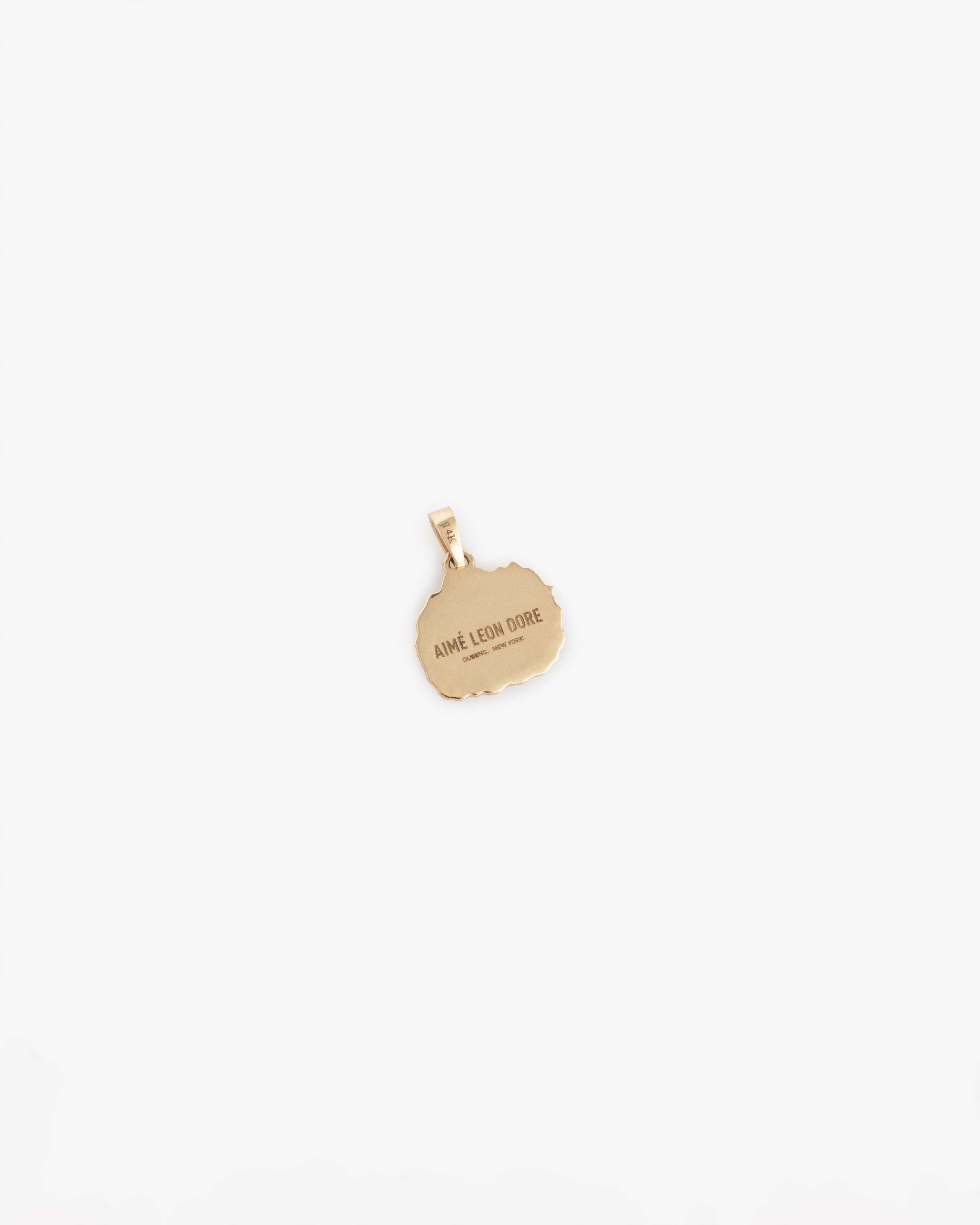 14Kt Gold Pendant engraved with AIMÉ LEON DORE, shown on a white background.