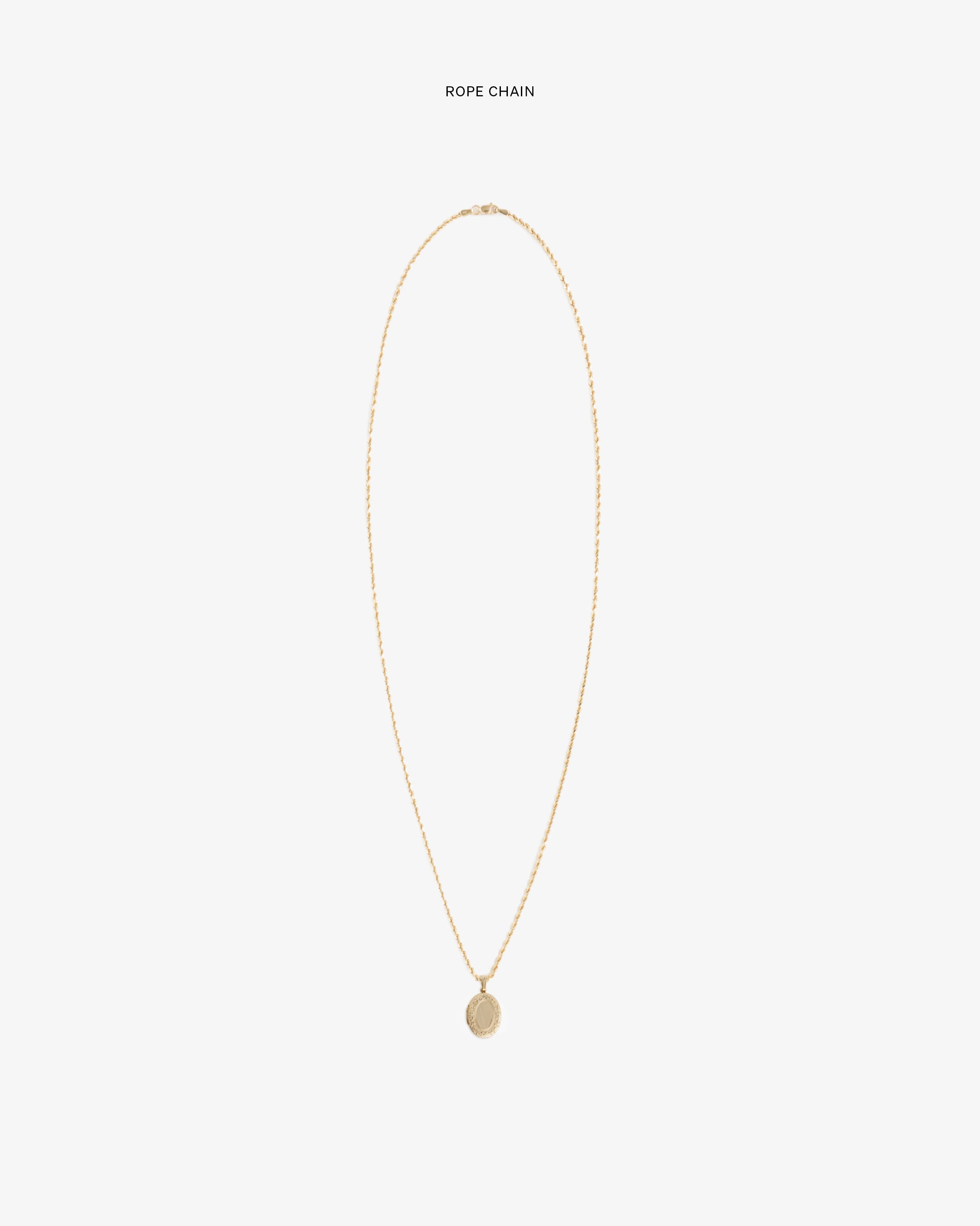 14Kt Gold Pendant with rope chain, shown on white with “ROPE CHAIN” label above.