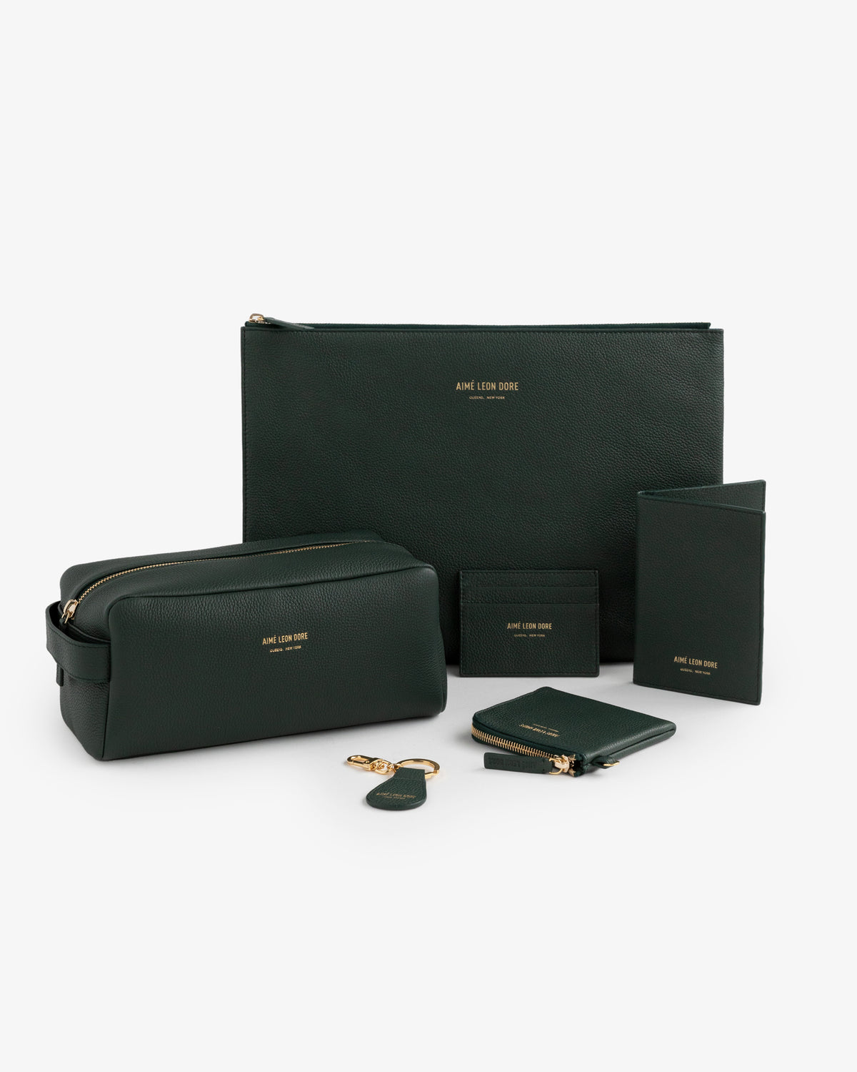 A dark green Leather Zip Wallet, perfect for organizing cards, cash, and essentials in style.