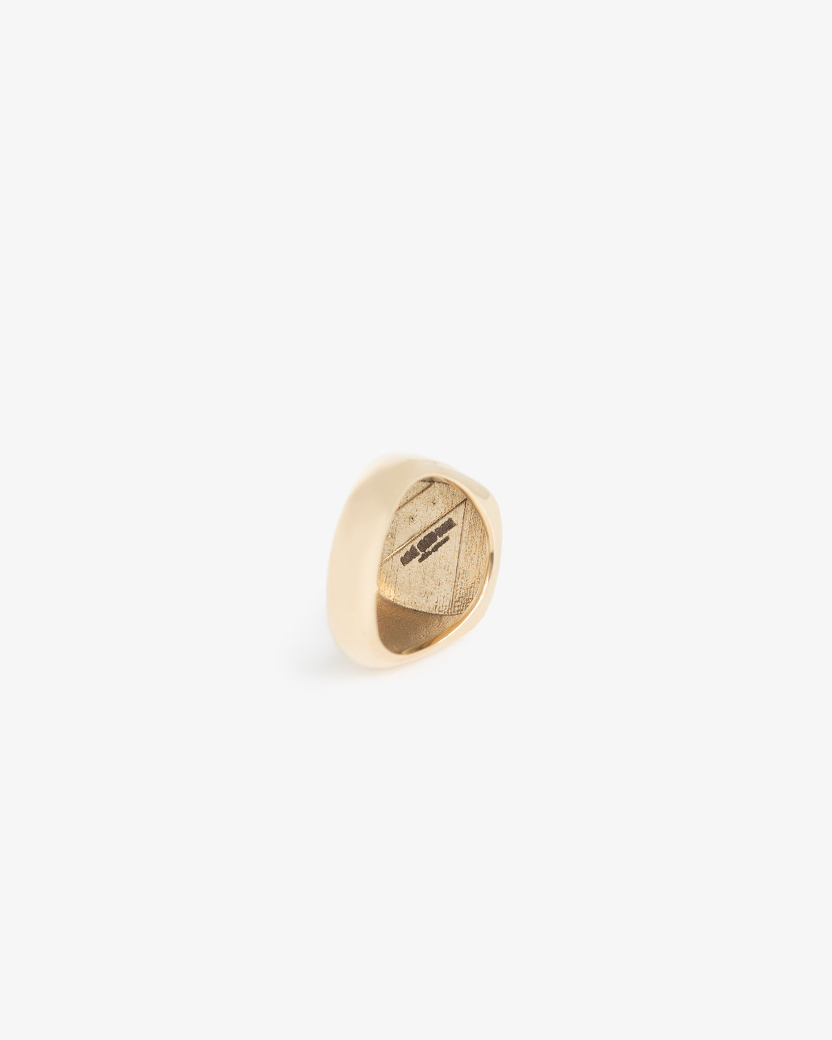 14Kt Gold Diamond Signet Ring with an engraved design, shown on a white background.