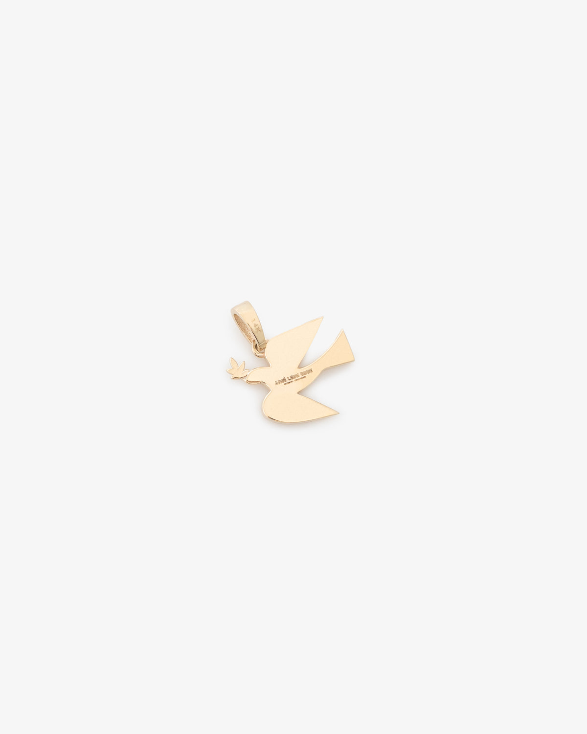14Kt Gold Dove Pendant holding an olive branch, shown on a plain white background.