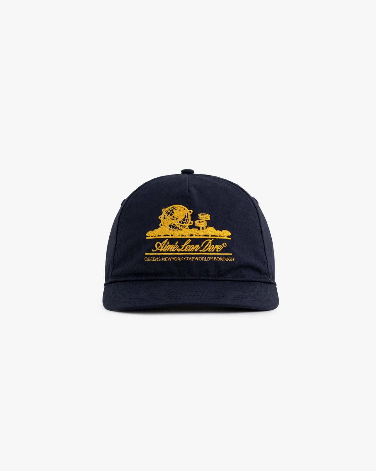Unisphere Hat in navy blue with yellow embroidered graphics and text, shown on a plain white background.