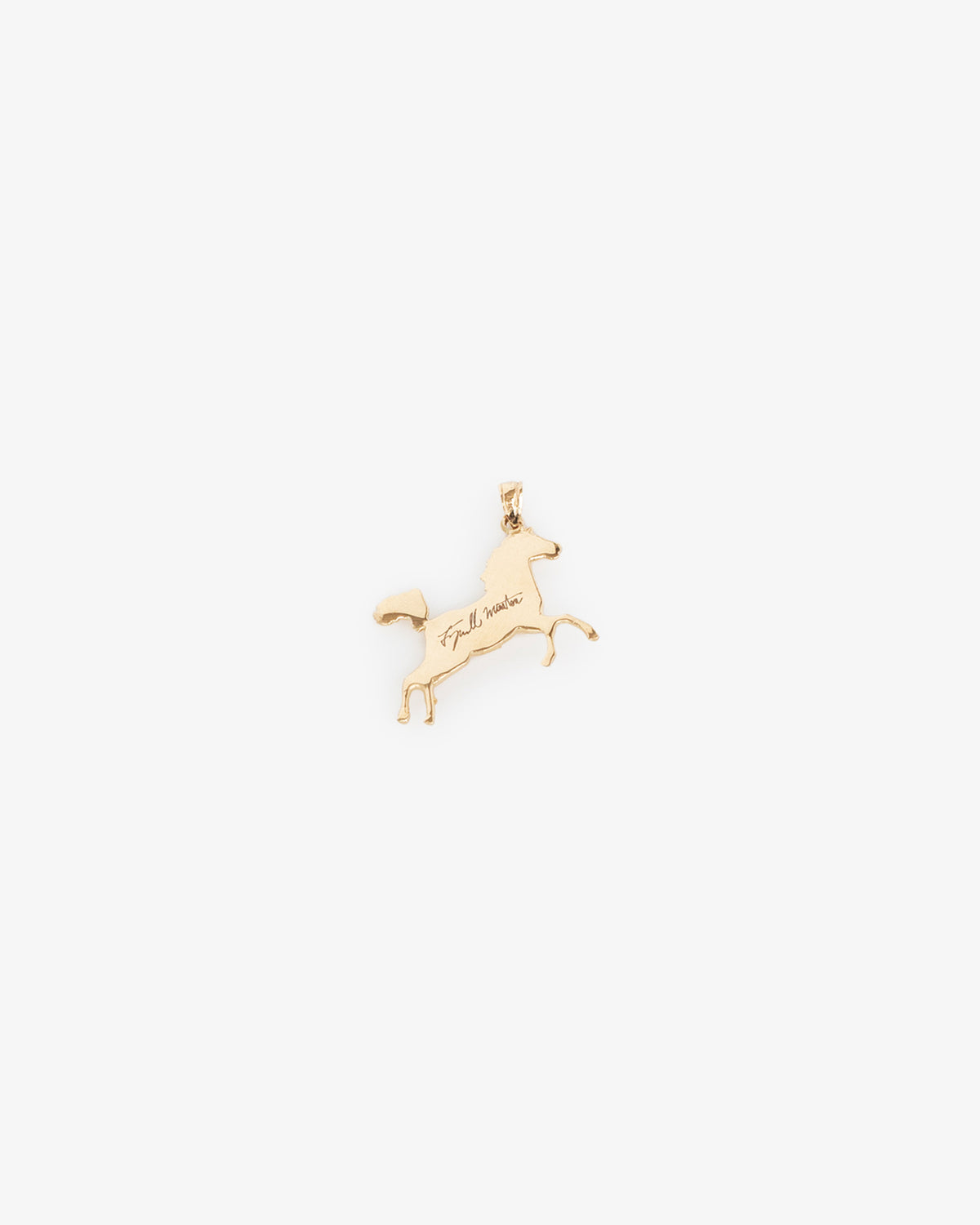 14Kt Gold Horse Pendant with engraved text, displayed on a plain white background.