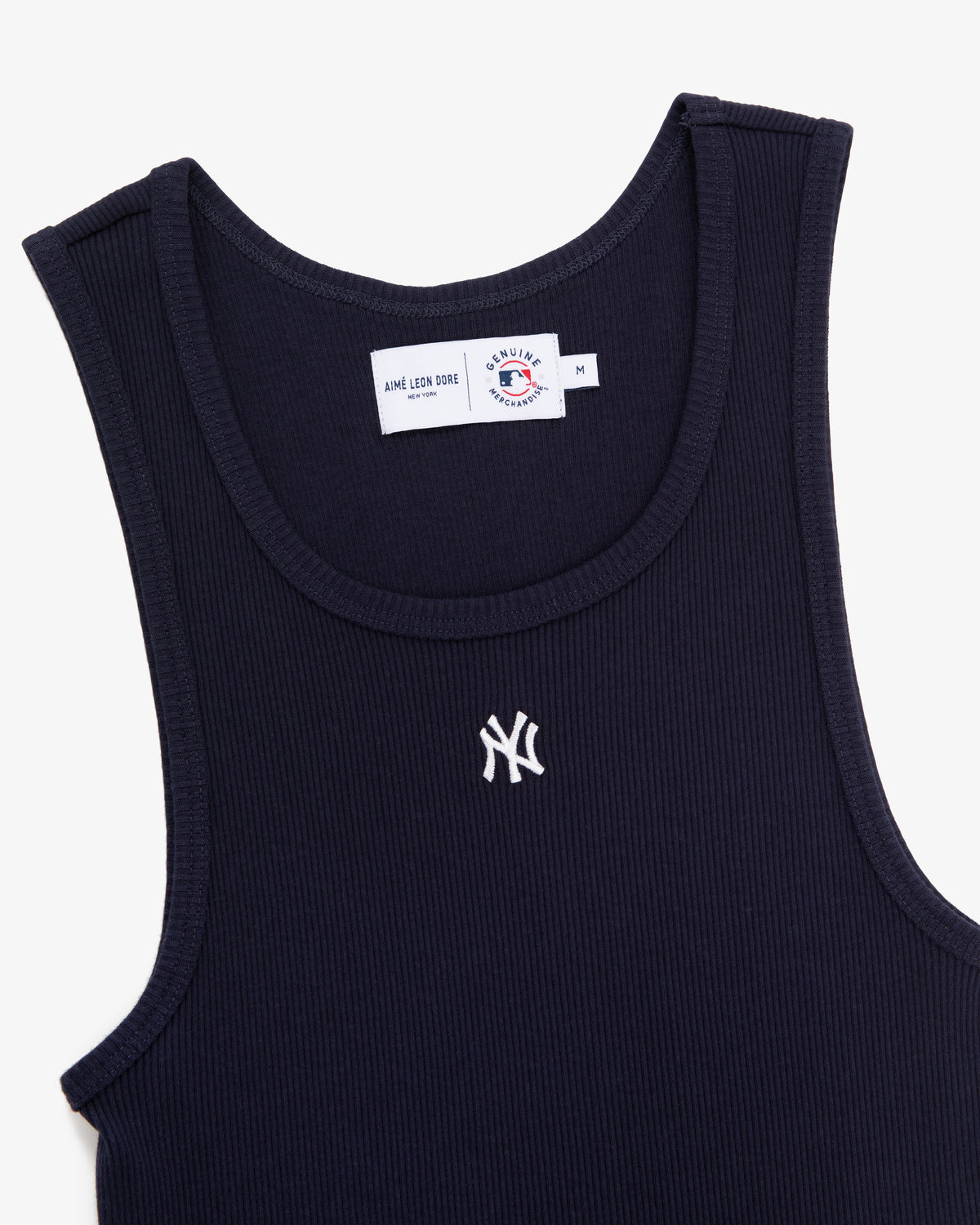 Navy Yankees Tank Top featuring a white team logo and an inside Aimé Leon Dore label.
