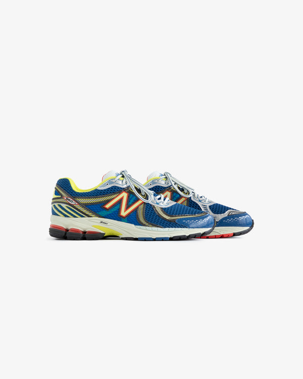 Women's Sneaker Test: blue and yellow athletic shoes with silver accents plus red, orange, and blue side details.