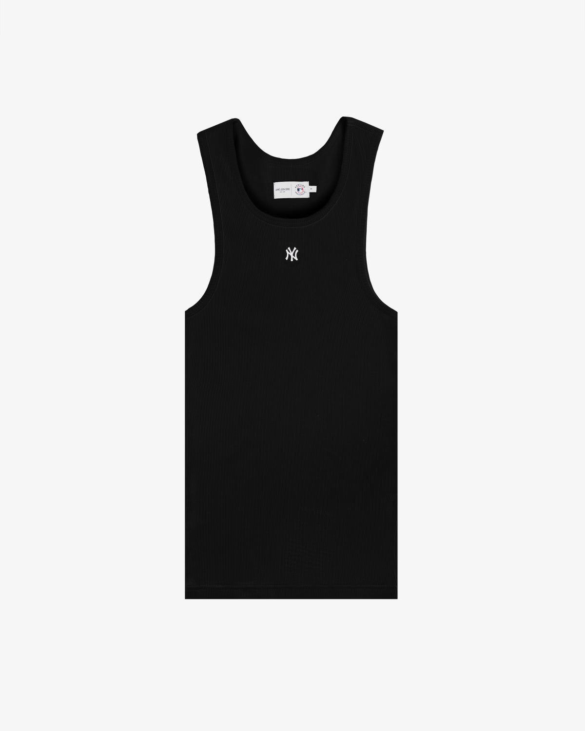 Yankees Tank Top: black sleeveless top with a small white NY logo on the chest, shown on a plain white background.