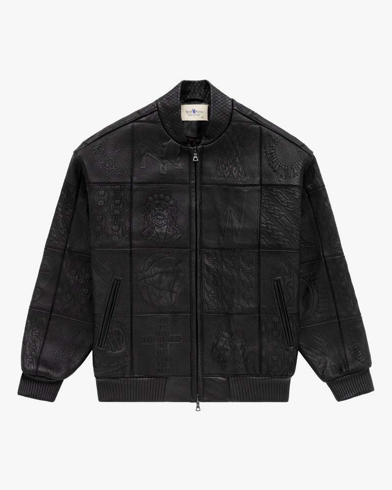 Embroidered Leather Bomber