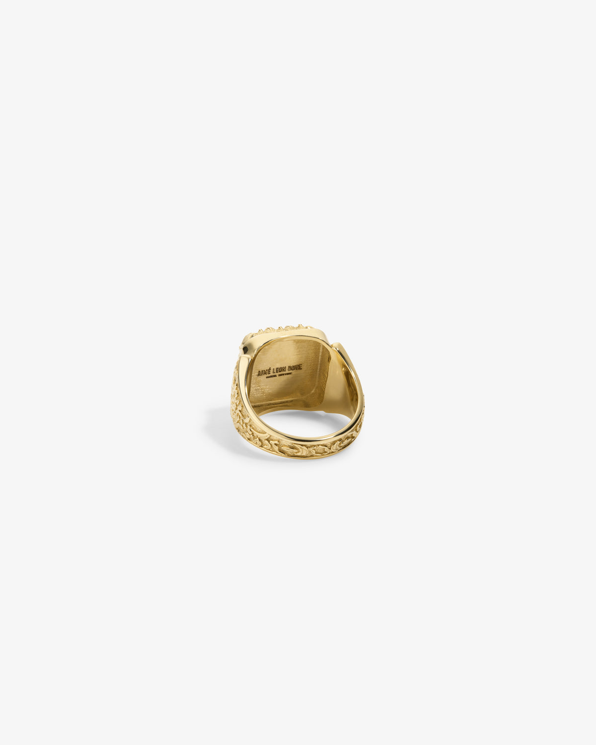 14Kt Gold Turquoise Inlay Ring with engraved details and inner band inscription, shown on a white background.