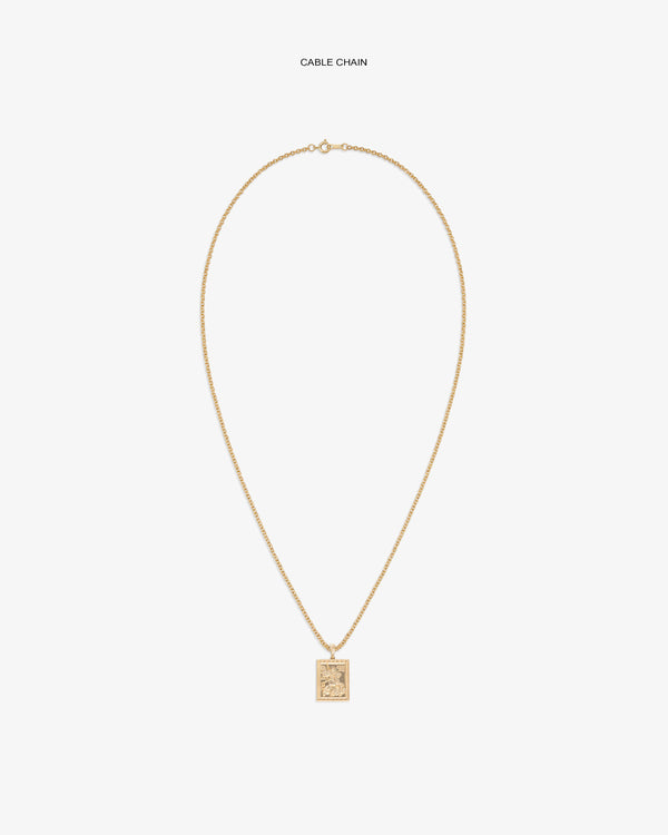 14Kt Gold Saint George Pendant on a cable chain, shown against a white background.