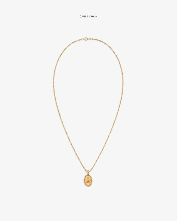 14Kt Gold Love Poem Pendant necklace with cable chain, shown on a plain white background.