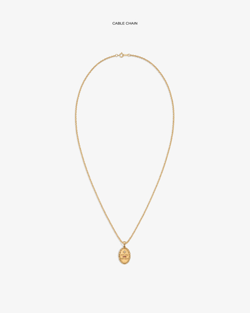 14Kt Gold Love Poem Pendant necklace with cable chain, shown on a plain white background.