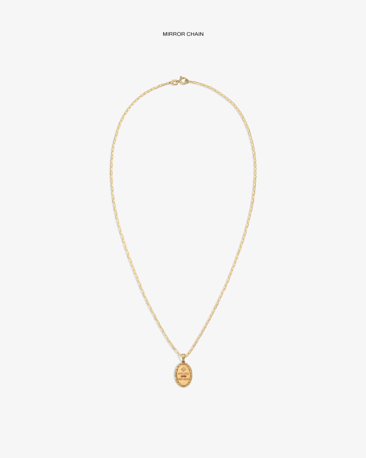 14Kt Gold Love Poem Pendant necklace with a mirror chain on a plain white background.