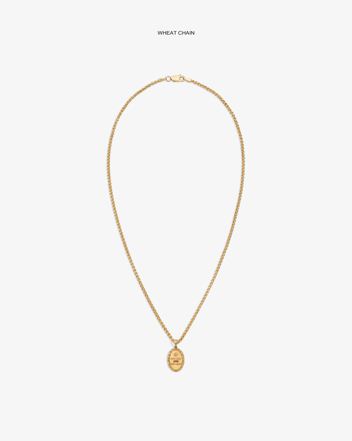 14Kt Gold Love Poem Pendant on a wheat chain, shown against a plain white background.
