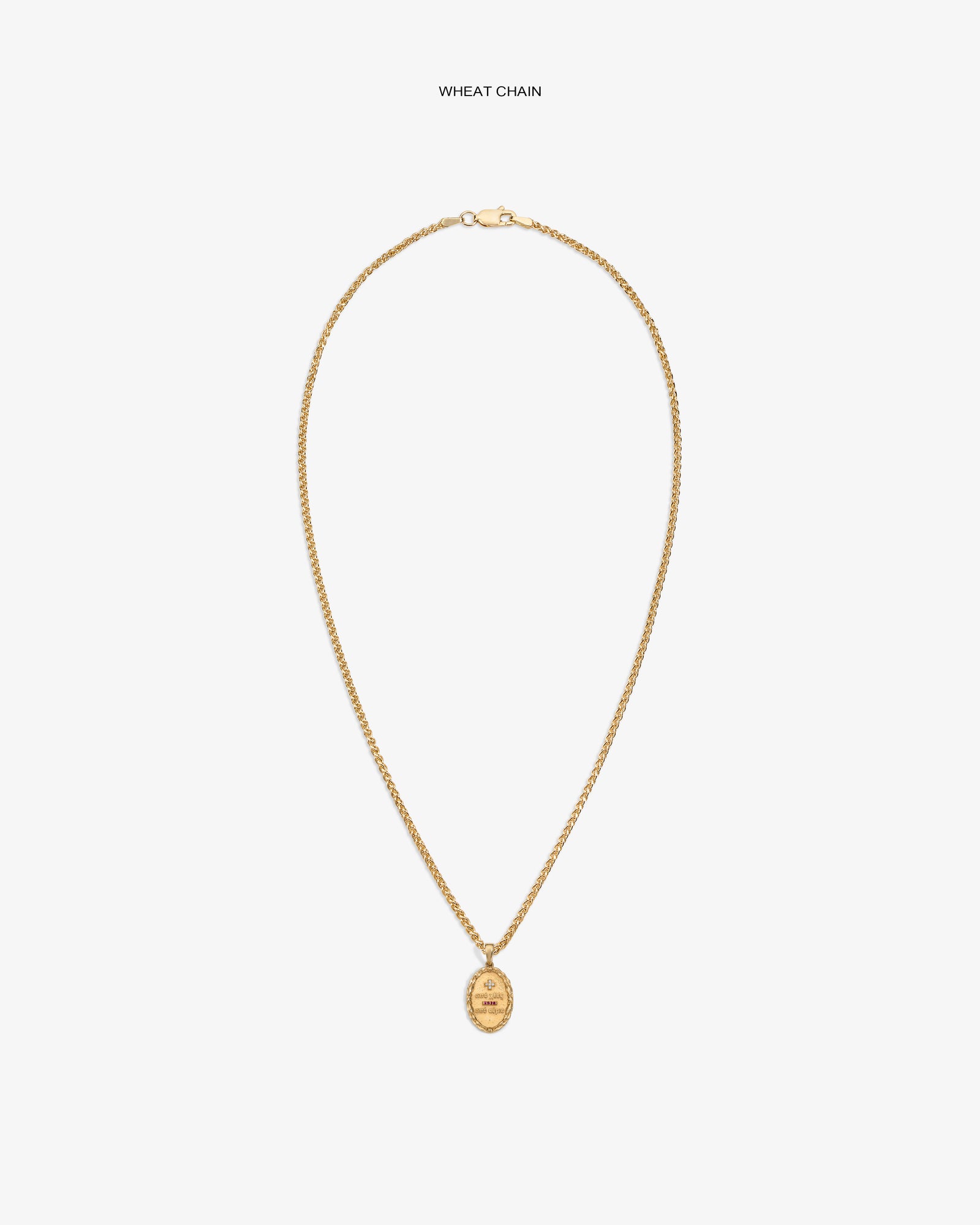 14Kt Gold Love Poem Pendant on a wheat chain, shown against a plain white background.
