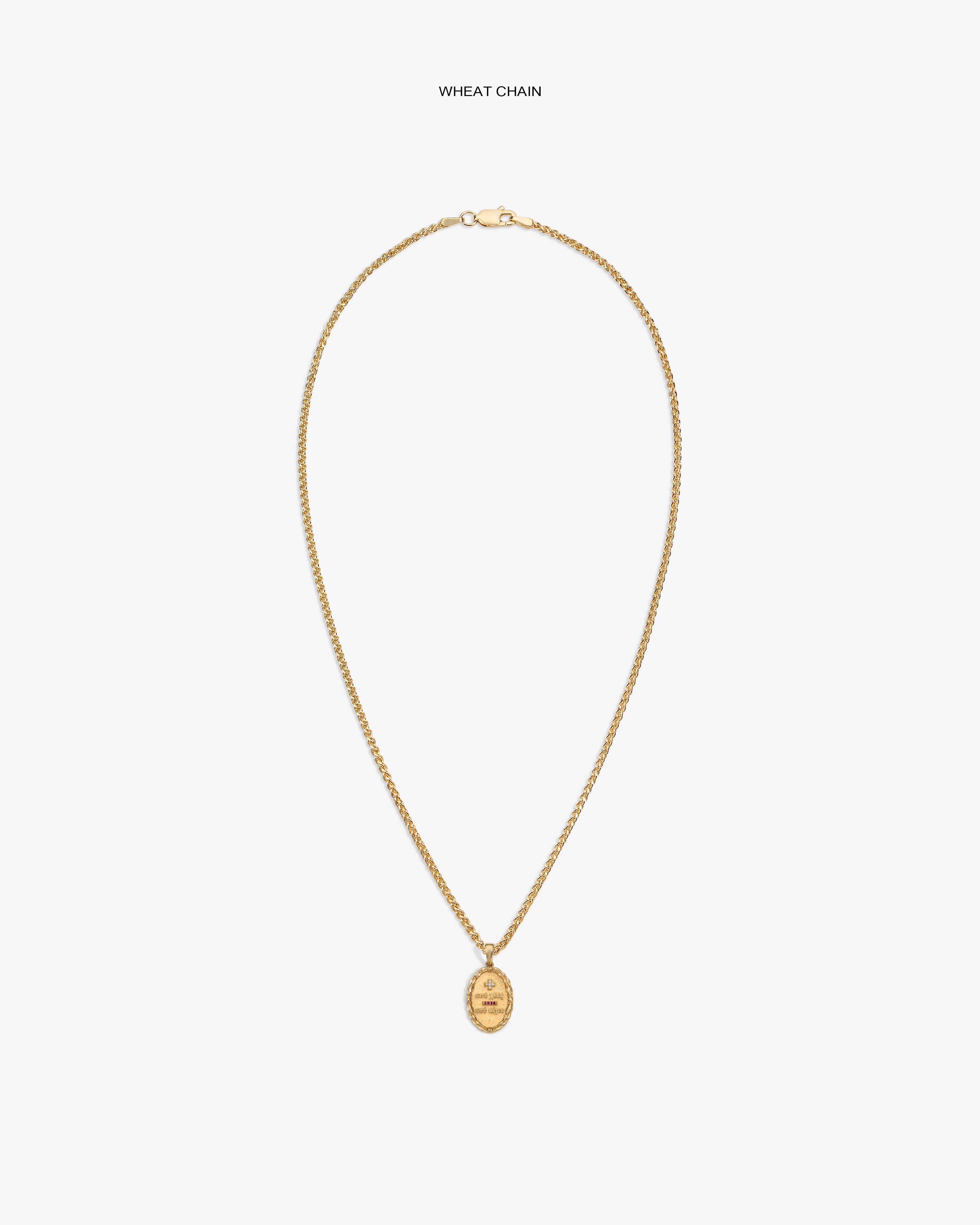14Kt Gold Love Poem Pendant on a wheat chain, shown against a plain white background.