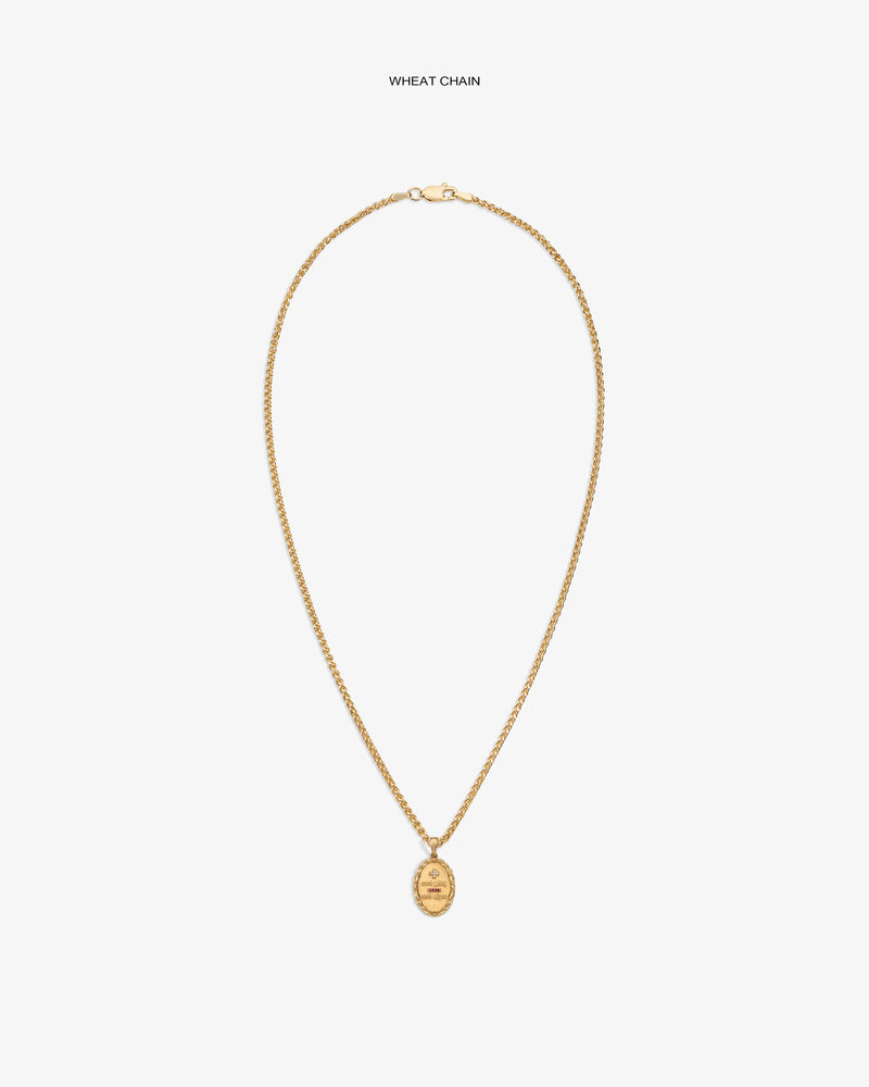 14Kt Gold Love Poem Pendant on a wheat chain, shown against a plain white background.