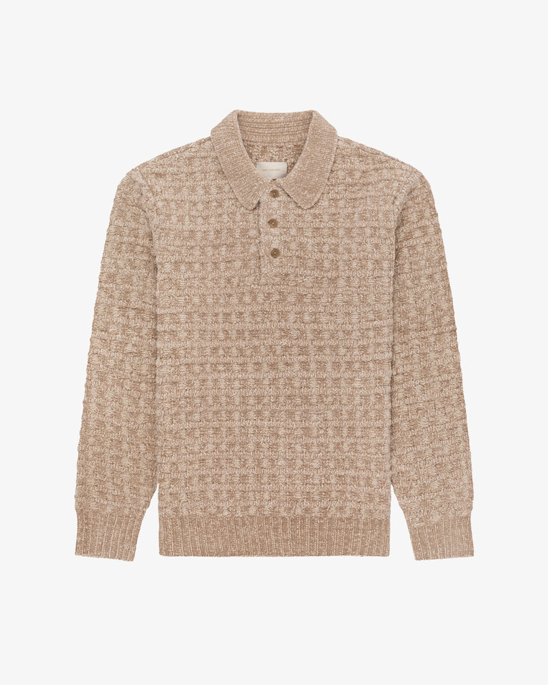 Long-Sleeve Waffle Knit Polo