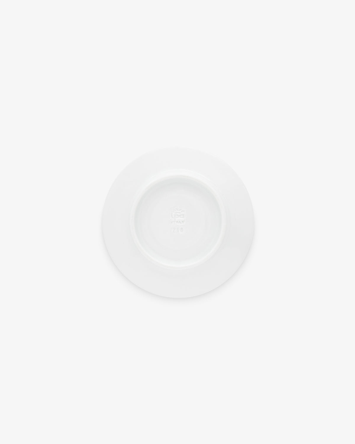 Set of 6 Café Leon Dore Espresso Cup & Saucer, white ceramic with raised rim, shown from above on a white background.
