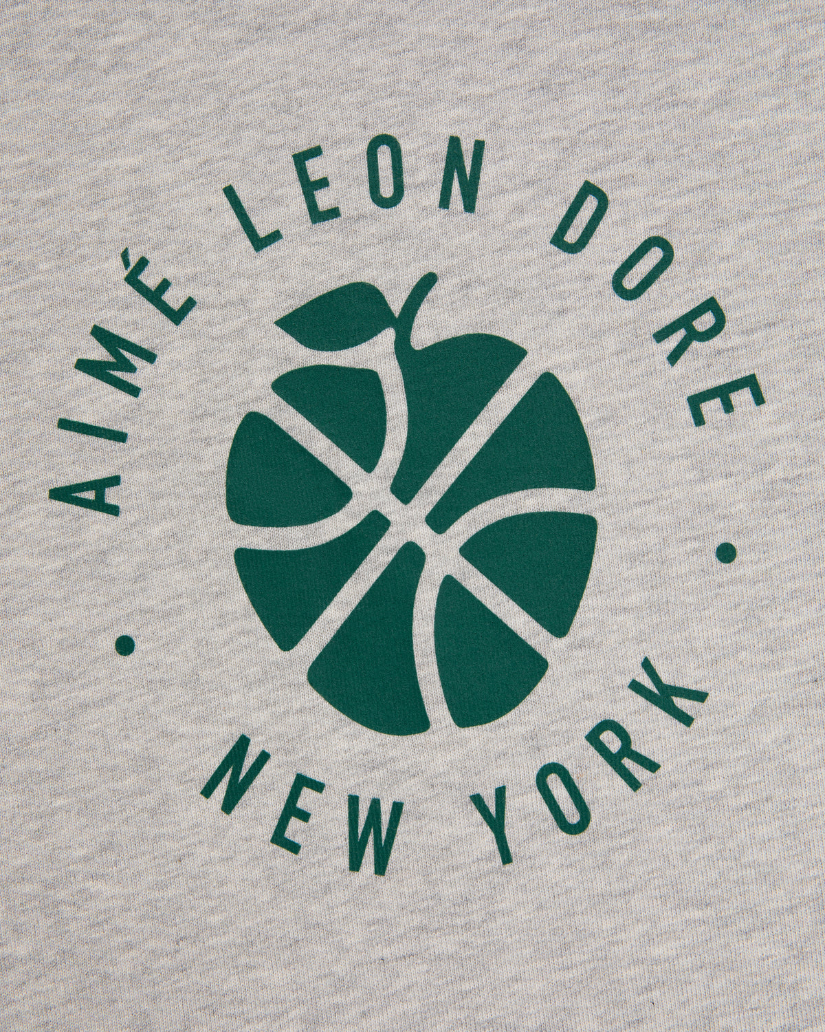 Green basketball-apple AIMÉ LEON DORE NEW YORK logo on gray ALD / New Balance SONNY NY Long-Sleeve Tee.