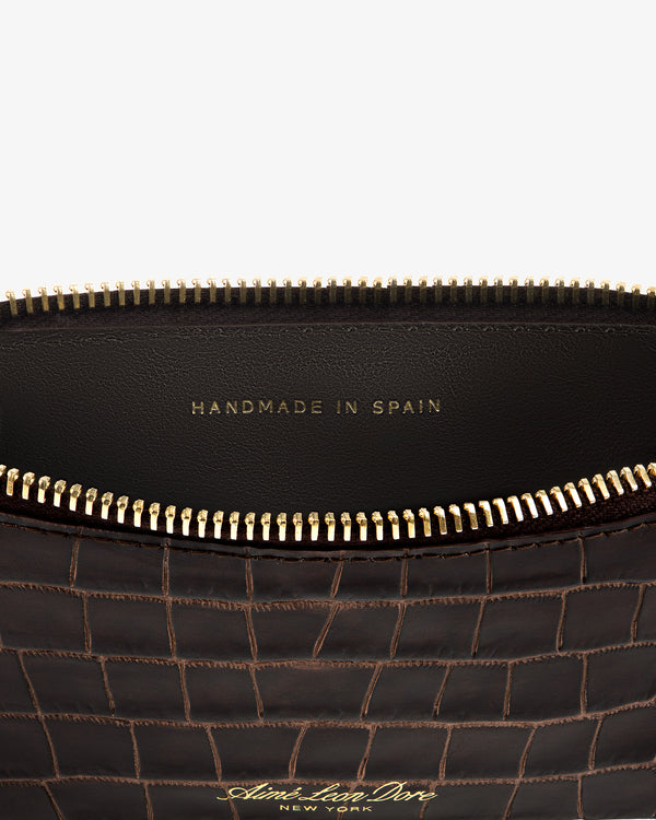 Croc-Embossed Leather Zip Cardholder