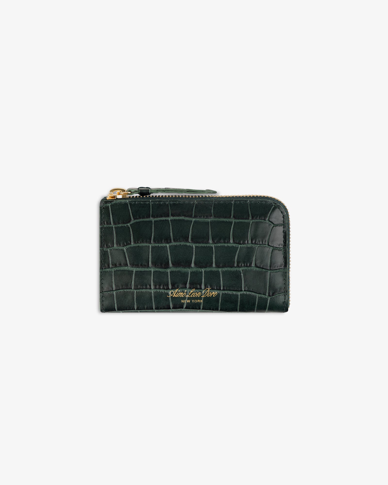 Croc-Embossed Leather Zip Cardholder