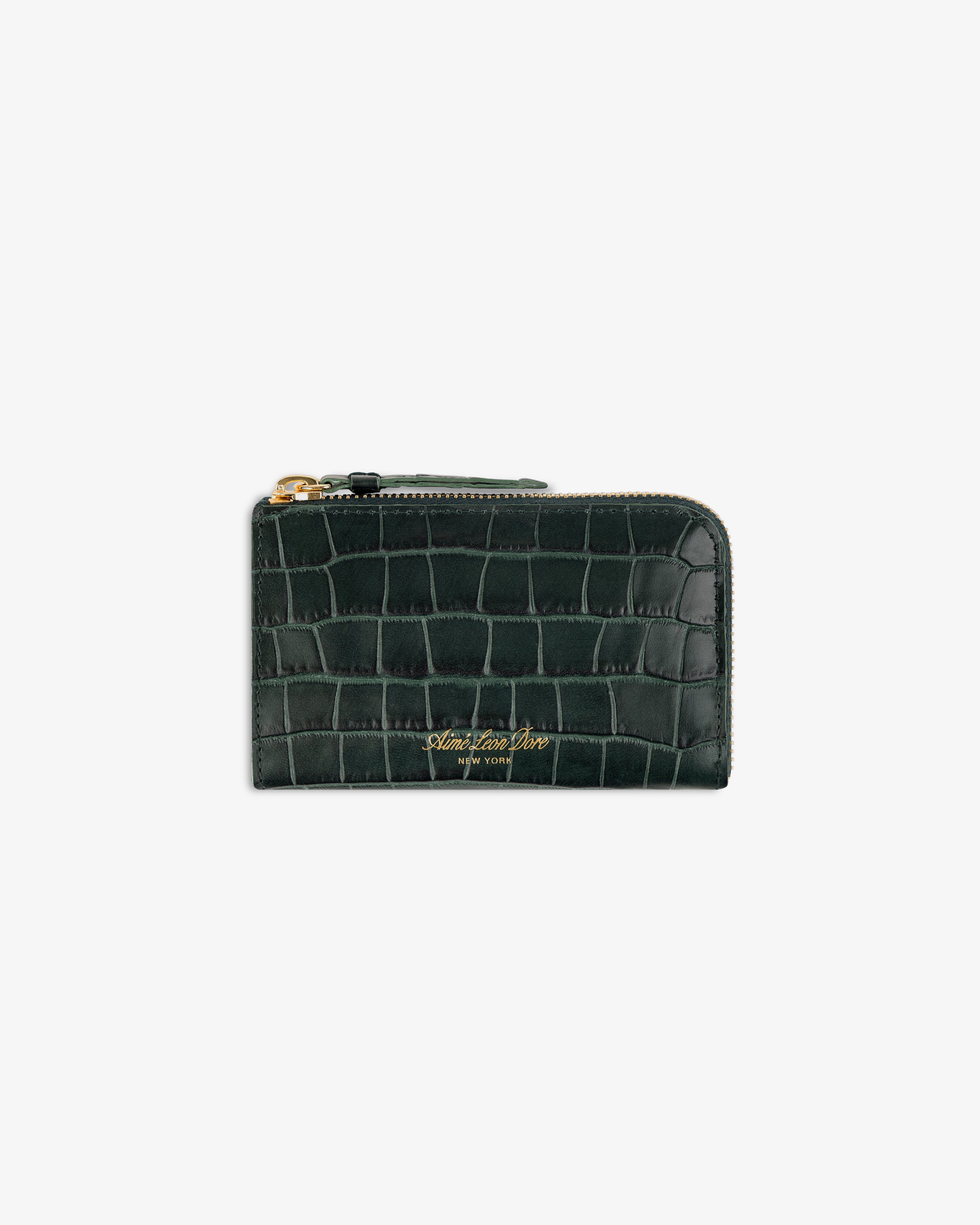 Croc-Embossed Leather Zip Cardholder