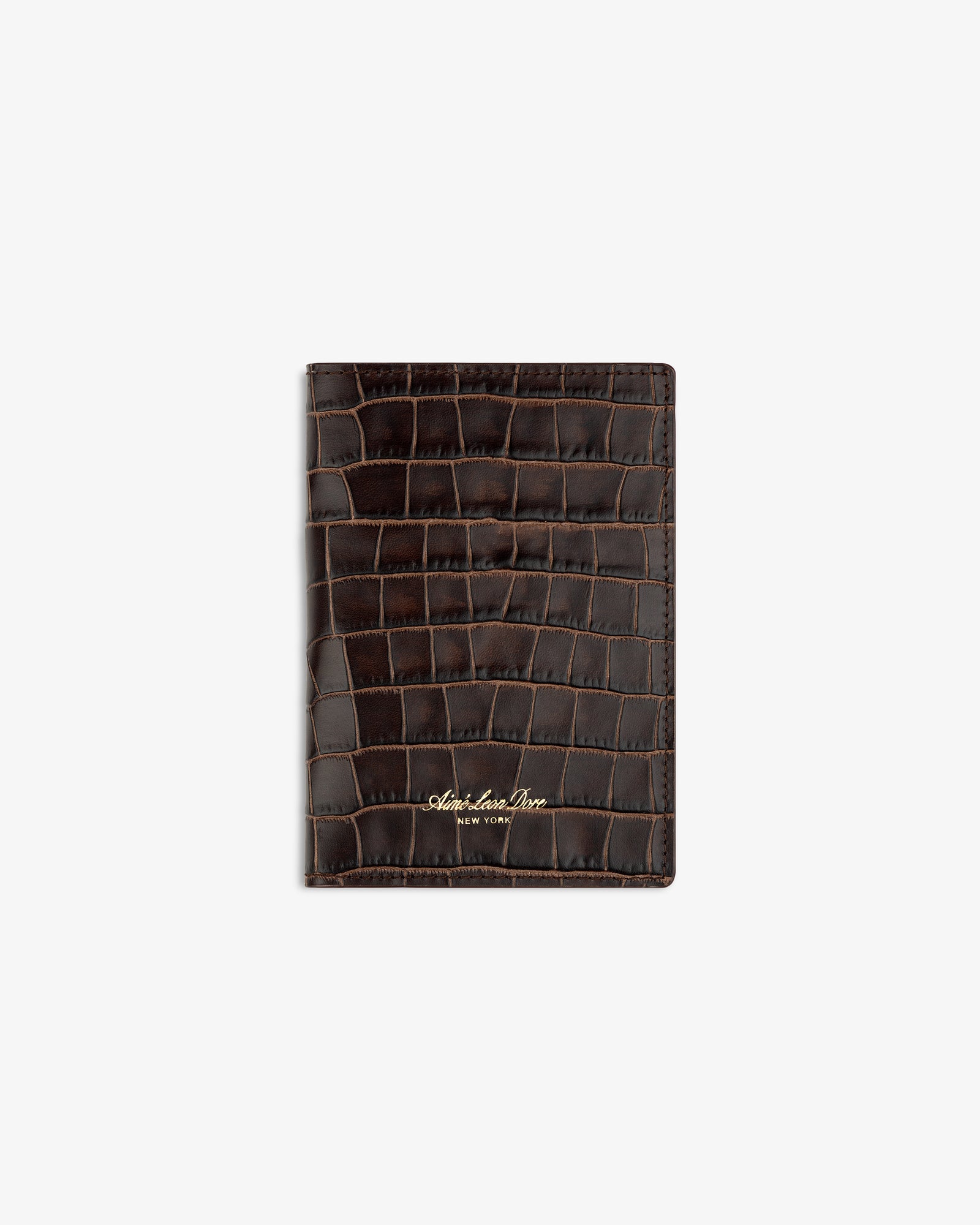 Croc-Embossed Leather Passport Holder