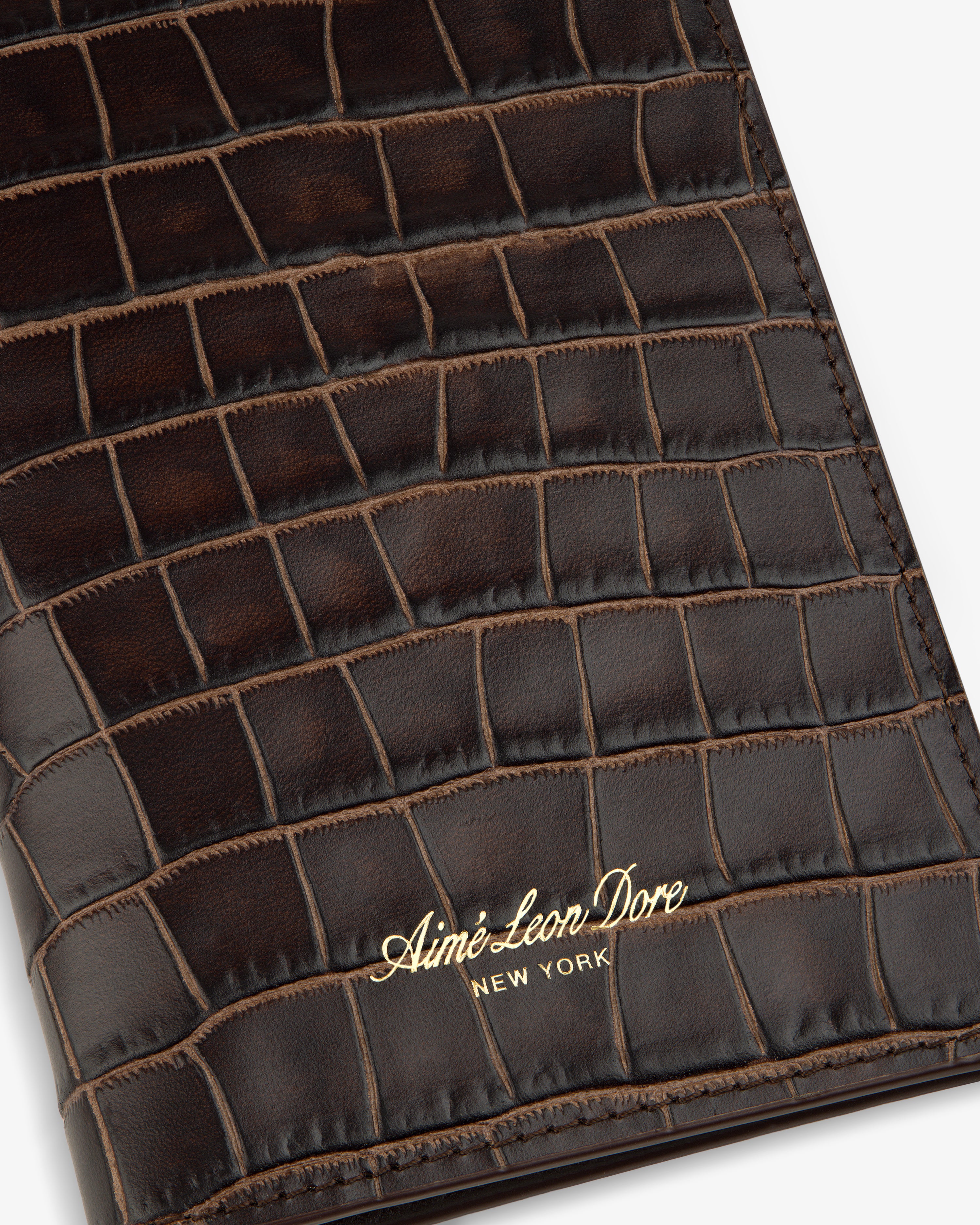 Croc-Embossed Leather Passport Holder