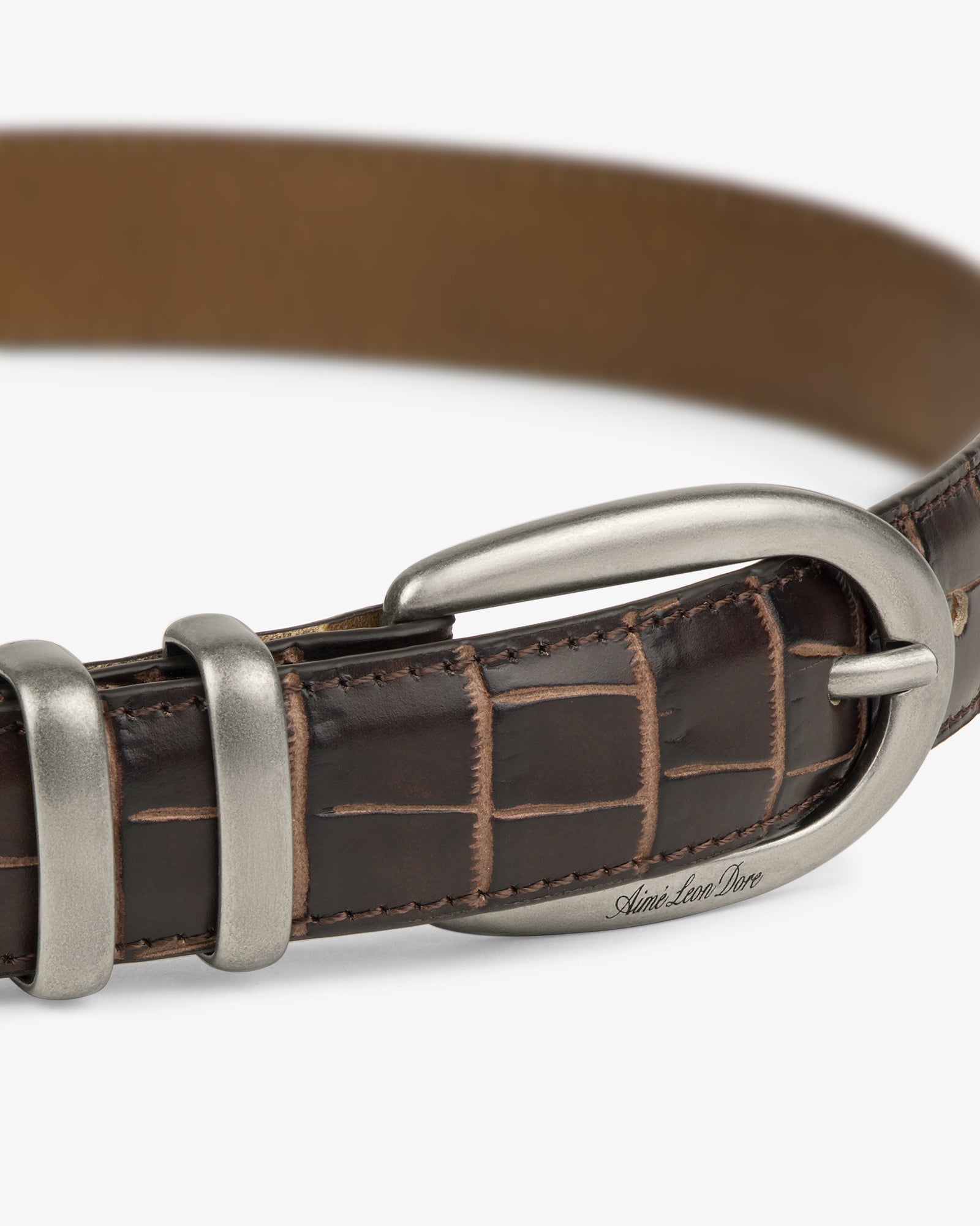 Croc-Embossed Leather Belt