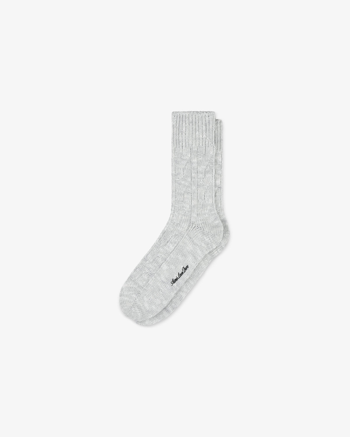 Cable Knit Hiking Sock in light gray, single crew style with ribbed cuff, shown flat on a white background.