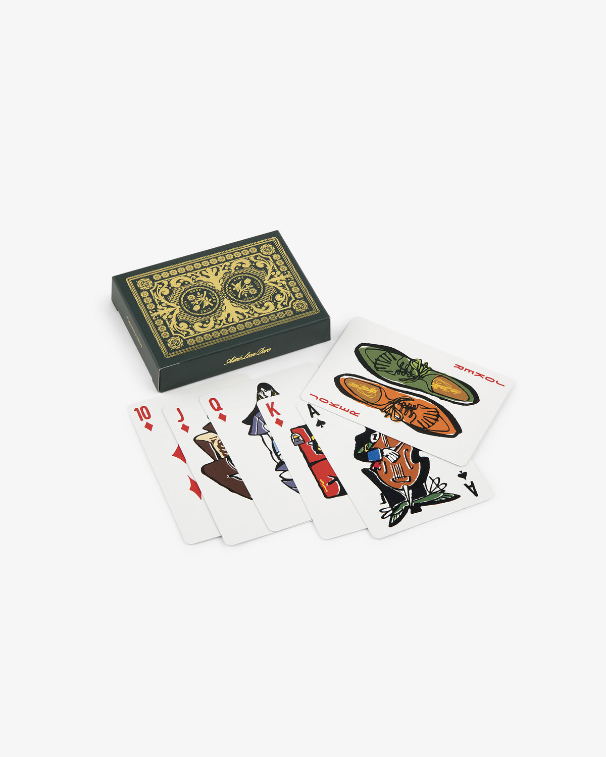 Mulberry Playing Cards in a decorative box, featuring face cards and illustrated vegetables fanned out.