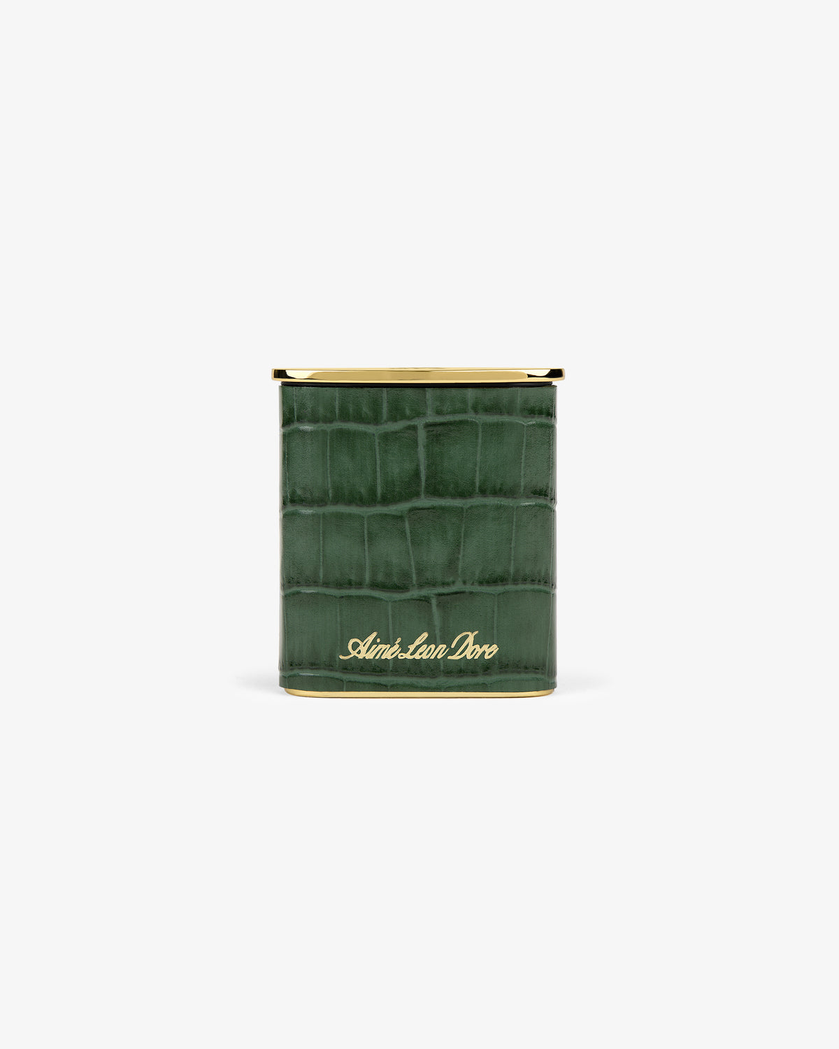 A green Queens Crest Croc Portable Ashtray with crocodile texture, gold trim, and Aimé Leon Dore in gold on the front.