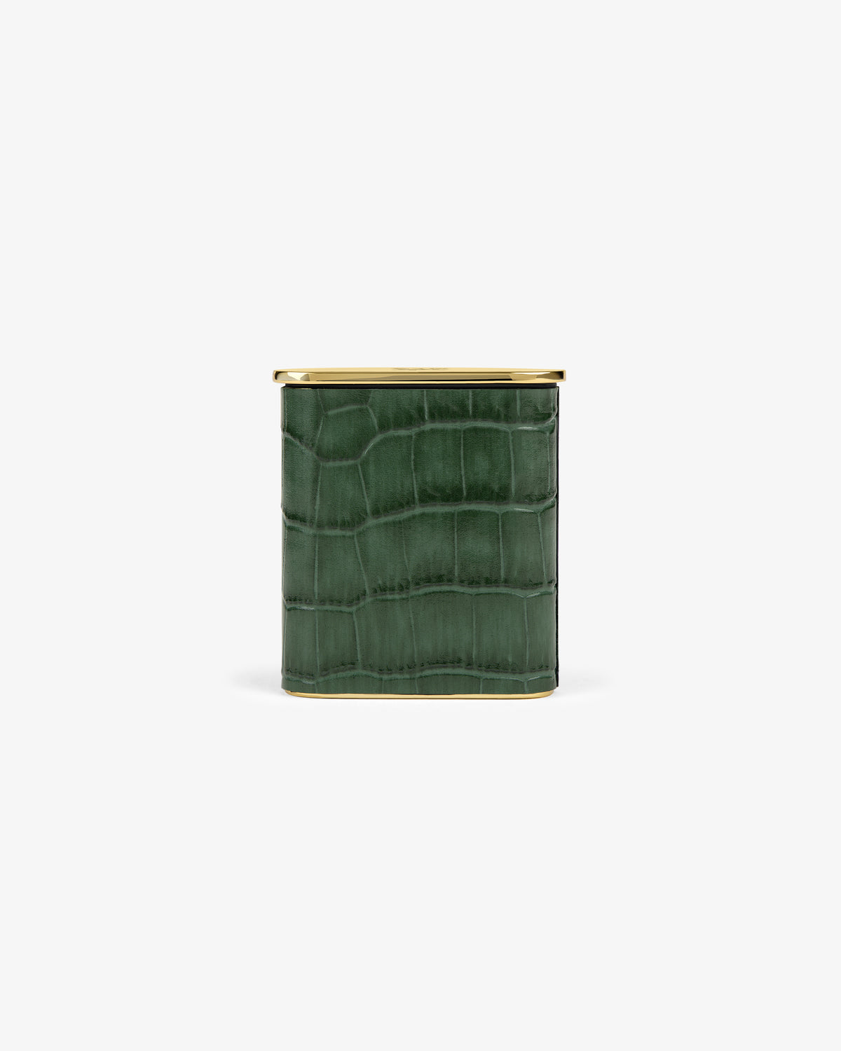 Queens Crest Croc Portable Ashtray: green, square, crocodile texture with gold trim on a plain white background.