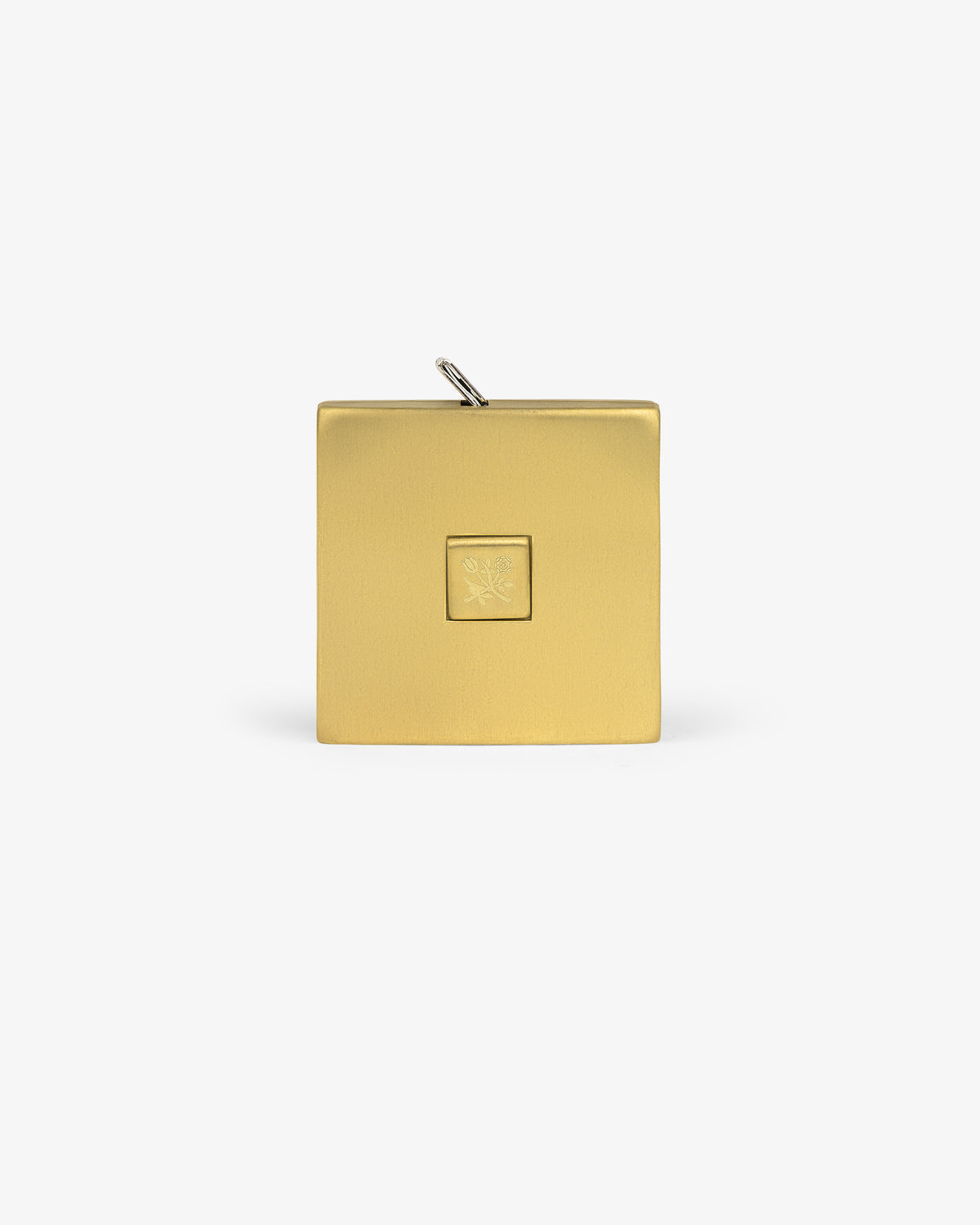 Queens Crest Brass Tape Measure with a square design and top loop, displayed on a white background.